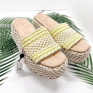 Rag & Bone Logan Cream/Yellow Crochet Flatform Wedge Slide Sandals Size 38